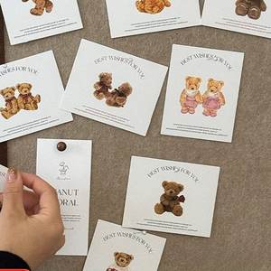 Cartão de família de ursinho de desenho animado, material de decoração de flores, cartão de mensagens para flores e arte em floricultura - Product Image 1