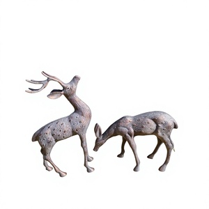 Juego de Ciervos de Bronce Hechos a Mano, Esculturas Decorativas de Renos Antiguos de Tamaño Real, Decoración Navideña, Artículos de Jardín - Product Image 1