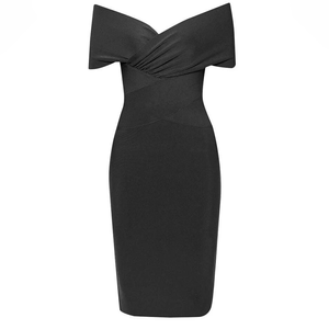 <span class=keywords><strong>Abito</strong></span> Fasciante Nero con Spalle Scoperte e Arricciature Incrociate, Silhouette Snellente ed Elasticizzata, Vestito da Cocktail per Donna - Product Image 4