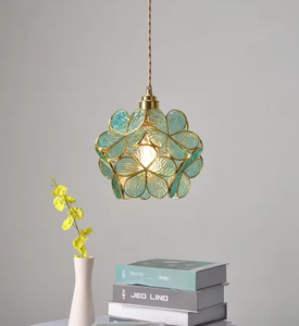 Creative Brass Glass Pendant Light Minimlistic Flower Shape Switch Control Kids Room <b>Bedside</b> Dining Room 3000K Warm <b>White</b> AC - Product Image 2