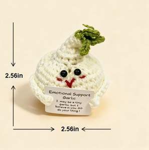Muñeco de Ganchillo de Ajo Alegre Hecho a Mano, Peluche de Apoyo Emocional con Tarjeta Positiva, Muñeco Emocional de Ganchillo de Ajo - Product Image 1