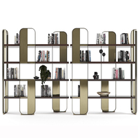 Bibliothèque murale de luxe en or, bureau d'étude minimaliste, étagères de livres modernes