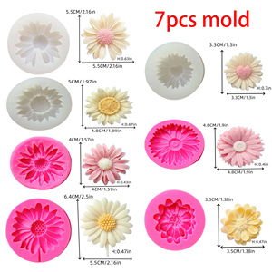 Set da 7 o 6 Pezzi, Stampi in Silicone a Forma di Margherita, Girasole, Fiore Eterno, per Cera Fusa, Utilizzabili per Realizzare Torte, Candele, Resina, Gesso - Product Image 1