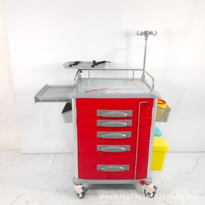 Medical Abs Infusion Cart 5 <b>Drawer</b> <b>Plastic</b> Hospital Trolley With IV Pole And <b>Storage</b> Bins For Nursing Care - Product Image 3