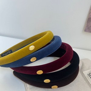 Nueva Diadema de Terciopelo Estrecha para Otoño/Invierno con Etiqueta Dorada, Aro para el Cabello de Tela Suave con Esponja, Accesorios para el Cabello de Lujo Versátiles para Uso Diario - Product Image 5