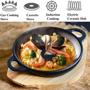 Plat de service japonais pour steak, mini-plat en fonte pour steak, plat rond pour steak avec base en <span class=keywords><strong>bois</strong></span> - Product Image 5