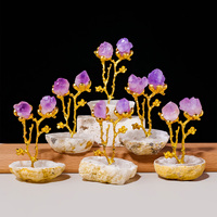 Ornement floral en améthyste sur base de géode d'agate naturelle, pierre de guérison en cristal, fait main, cadeau de mariage, décoration intérieure, vente en gros