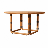 Ensemble de table à manger d'extérieur en teck massif rond de luxe, chaises de salle à manger en teck massif résistantes aux intempéries pour cour, bord de piscine, hôtel