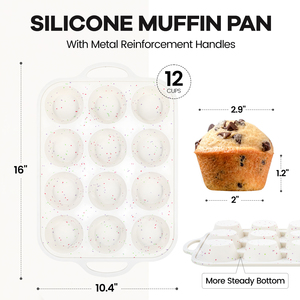 Molde para muffins antiadherente de 12 cavidades con marco reforzado de metal, molde de silicona de tamaño regular para hornear muffins caseros - Product Image 4