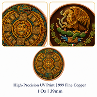 Pièce de monnaie personnalisée en cuivre fin 999, motif Aigle mexicain et Pierre du Soleil aztèque, 1 oz, impression UV double face, calendrier, objet de collection, cadeau