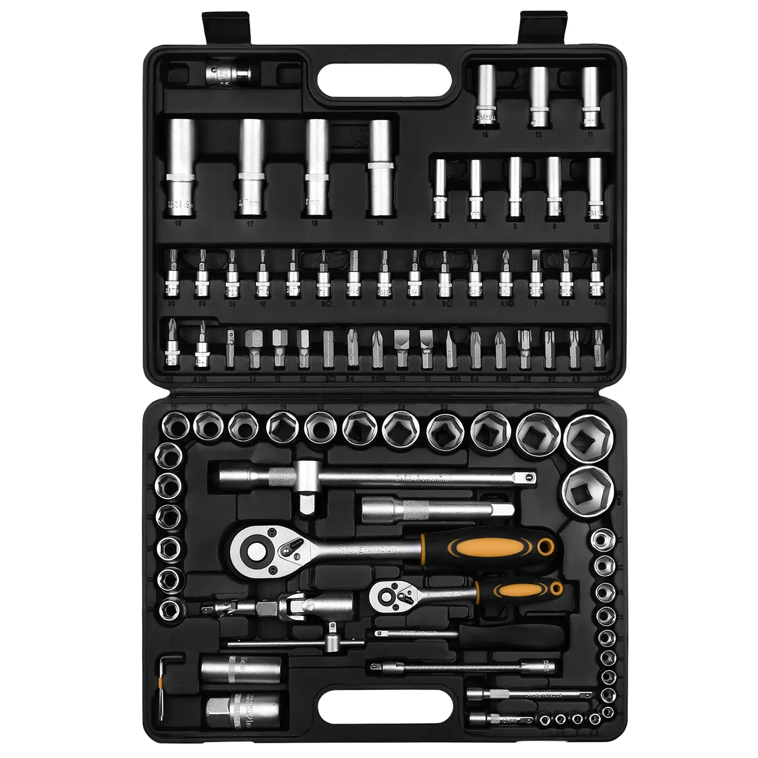 DEKO DKMT94 Box Case Combo Wrench Socket Tool Sets Portable 94pcs Tool Kit For Automotive Car Repairing With Plastic Case