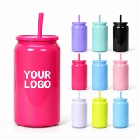 Gobelet isotherme Mason en acier inoxydable 304 brillant de 16 oz pour sublimation, avec couvercle à paille coloré, logo personnalisé, ODM