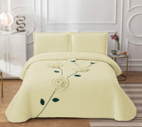 Ensemble de literie à motifs de blocs et de rayures combinés à des fleurs brodées à la main, draps de lit de haute technologie, couvre-lit luxueux et magnifique