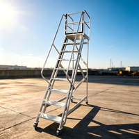 Escalera de aluminio móvil de alta resistencia para almacén, capacidad de 330 lb, plataforma rodante ligera, antirrobo, escalera de seguridad