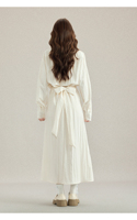 Robe évasée simple et élégante à col personnalisé, manches longues, style chemise, taille cintrée avec lien au dos, idéale pour le quotidien