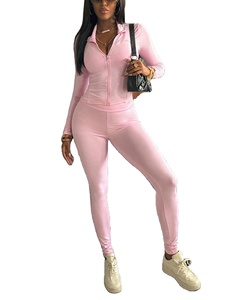 OEM personaliza tu logotipo gráfico 2 uds. Top de manga larga con cremallera para <span class=keywords><strong>mujer</strong></span> y pantalones de color sólido conjunto deportivo acogedor informal rosa para <span class=keywords><strong>mujer</strong></span> - Product Image 2