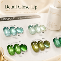 BelloGel Vibrant Forest – Kit de vernis gel œil de chat 12 couleurs 12 ml, effet magnétique scintillant UV LED, avec présentoir et flacon OEM