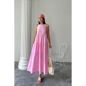 Robe longue en lin rose sans manches pour femme, style maxi décontracté, tenue d'été, taille S - Product Image 2