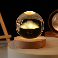 Base LED pour boule de cristal, veilleuse créative, boule de cristal polie gravée au laser de 6 cm, cadeau d'anniversaire