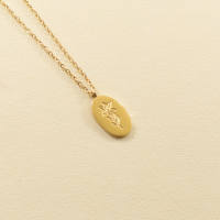 Perhiasan ulang tahun kalung bunga lahir wanita, Kalung emas tanda zodiak bahan baja tahan karat tidak beraturan Oval berukiran nama bunga
