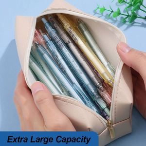 Large Capacity Soft PU Leather Student Pencil <b>Bag</b> with Zipper Closure Light Weight & Portable Fashion Design <b>School</b> Use - Product Image 2