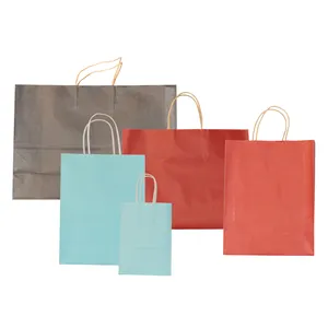 Machine Made Custom Sac En Papier Boutique, Clothing Euro Tote Kraft Paper Shopping Paper Bags With Twisted Paper Handles/