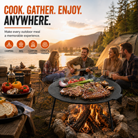 Plaque de cuisson en fonte pour l'extérieur avec pieds pliables, poêle à griller portable pour le camping, pour les grillades, les crêpes et la cuisine en plein air