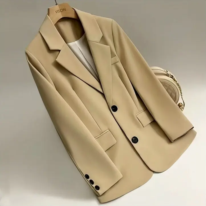 Simple boutonnage femmes mode Blazer col rabattu dos fente veste haut poche à manches longues bureau dame mince manteau décontracté