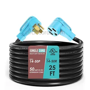 CircleCord 50 Amp 25 Feet RV/EV Extension Cord Heavy Duty 6/3+8/1 Gauge STW Wire NEMA 14-50P/R Tesla Model 3/S/X/Y