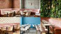 Ensemble complet de table et de chaises Atmosphere Gold pour quatre personnes, canapé d'angle en cuir pour restaurant