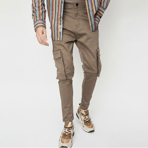 <b>Mens</b> Slim Fit <b>Brown</b> Stretch <b>Cargo</b> Pants | Multi-Pocket Tactical <b>Trousers</b> with Flap Pockets for Streetwear & Outdoor - Product Image 1