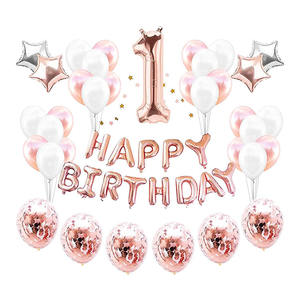 Nicro Rose Gold Theme Baby Shower Foil Balloons Girl 1st Happy Birthday Wall Hanging Background Party Decoration <span class=keywords><strong>Set</strong></span> - Product Image 1