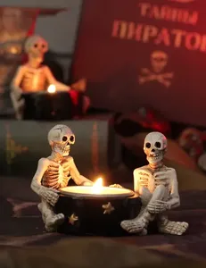 Dernier style, vente en gros, haute qualité, décoration d'<span class=keywords><strong>Halloween</strong></span> personnalisée, deux squelettes humains avec porte-bougie - Product Image 4