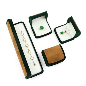 Luxury Custom Green Gray Texture Jewelry Box High Quality Arch Design Velvet Jewelry Packaging Box Ring <b>Earrings</b> Jewelry <b>Case</b> - Product Image 4