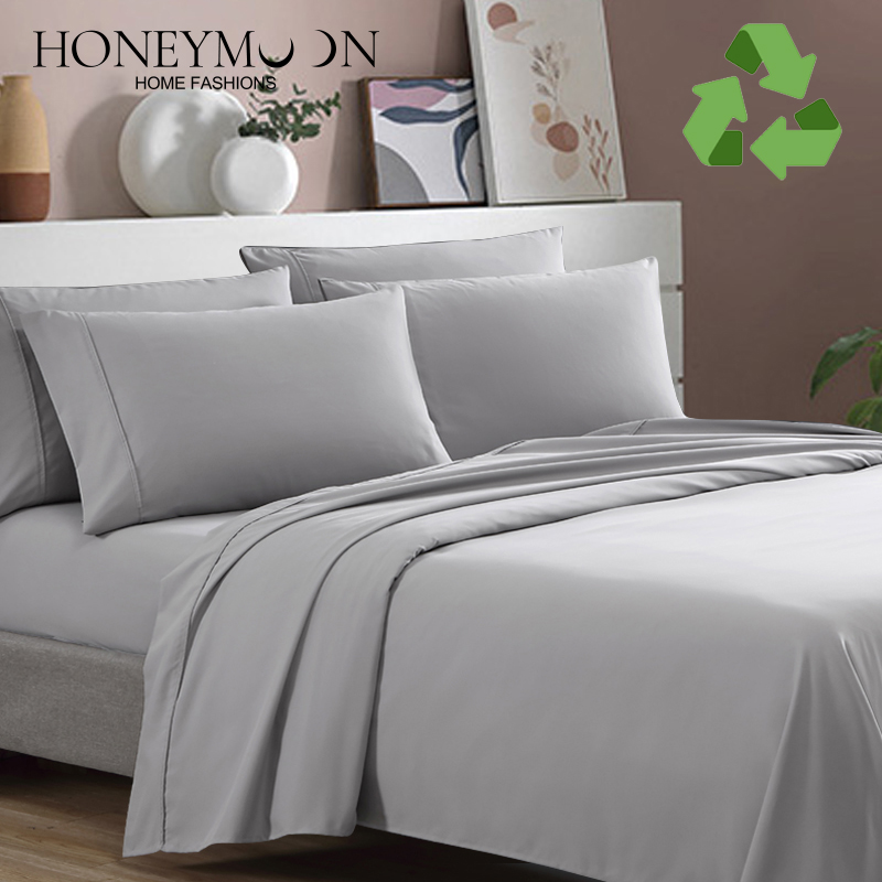 Bed Sheets Luxury Bedding Polyester Bedsheet 100% Fitted Flat Fabric Recycle Bed Sheet Set