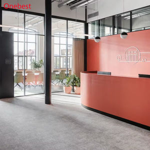 Comptoir d'information rond en pierre orange pour réception et musées - Product Image 2