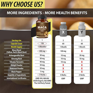 כמוסות שורש מאקה אורגניות בתפזורת בתוספת שורש ג'ינסנג, אשוגנדה ומאקה שחורה, תוסף אנרגיה צמחי, יצרן - Product Image 5