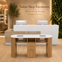 Bureau de réception en bois pour salon de beauté, table de manucure, mobilier de salon sur mesure, chaise de technicien en marbre de luxe léger