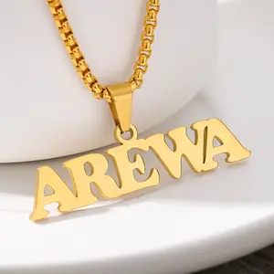 Lateefah Personalized Jewelry Custom Name Necklace Gold Plated Stainless Steel Cuban Chain Nameplate Pendant Necklace