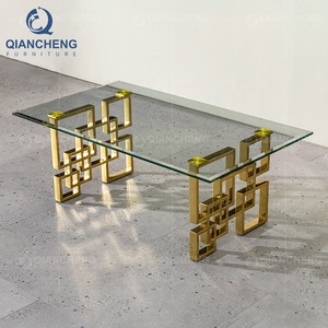QIANCHENG – meubles de maison de luxe, fournisseur de style turc, tables en verre doré, <span class=keywords><strong>table</strong></span> basse moderne pour emboîtement - Product Image 2