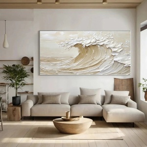Peinture sur toile de vagues océaniques dynamiques, peinture de mer texturée, art mural 3D, décoration d'intérieur, peinture abstraite moderne avec cadre - Product Image 1