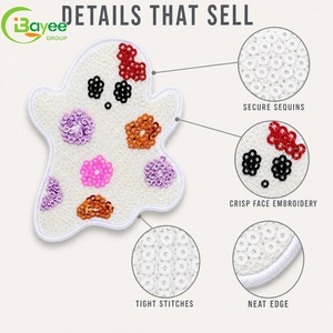 Patch brodé à sequins fantôme d'Halloween mignon, sans perte de fibres, thermocollant pour vêtements, décoration DIY - Product Image 1
