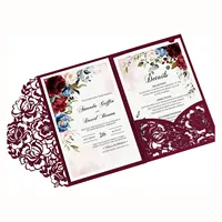 Kits de convite de casamento borgonha, corte a laser oco rosa de bolso convite com envelopes