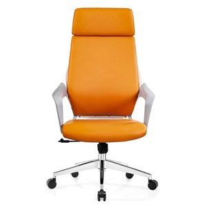 Fauteuil <span class=keywords><strong>de</strong></span> <span class=keywords><strong>bureau</strong></span> moderne et <span class=keywords><strong>ergonomique</strong></span> en acier inoxydable, réglable en hauteur, sans dossier, en cuir, avec appui-tête, orange - Product Image 2