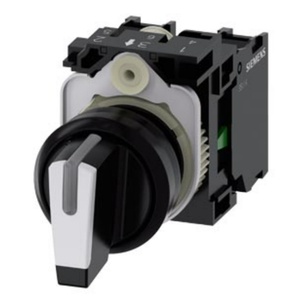 3SU1100-2BM60-1NA0 Interruptor Iluminado de 22mm, Plástico Blanco, Corto, 3 Posiciones I/O/II, Tipo de Contacto Momentáneo 10:30h/12h/13:30h - Product Image 1