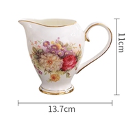 Tasse à café en porcelaine fine, soucoupe, pot à lait, pot à sucre, plaqué or 24 carats, motif floral, 250 ml, service de thé de l'après-midi, vendu à l'unité