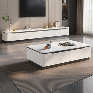 Chất lượng hiện đại sang trọng bằng đá cẩm thạch hàng đầu bằng gỗ <span class=keywords><strong>LCD</strong></span> <span class=keywords><strong>TV</strong></span> đứng và Bàn cà phê Set Đối với trang chủ phòng khách Trắng nổi thiết kế đồ nội thất - Product Image 3