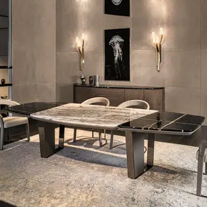 Marmorplatte Restaurant 10 8-Sitzer Esszimmer möbel Edelstahl Esstisch Set Luxus modernen Marmor Esstisch