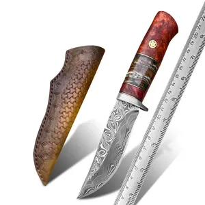 Handmade Ổn Định Gỗ Mammoth Hóa Thạch VG10 Thép Cố Định Blade Bowie Dao Với Vỏ Ngoài Trời Survival Damascus Hunting Knife