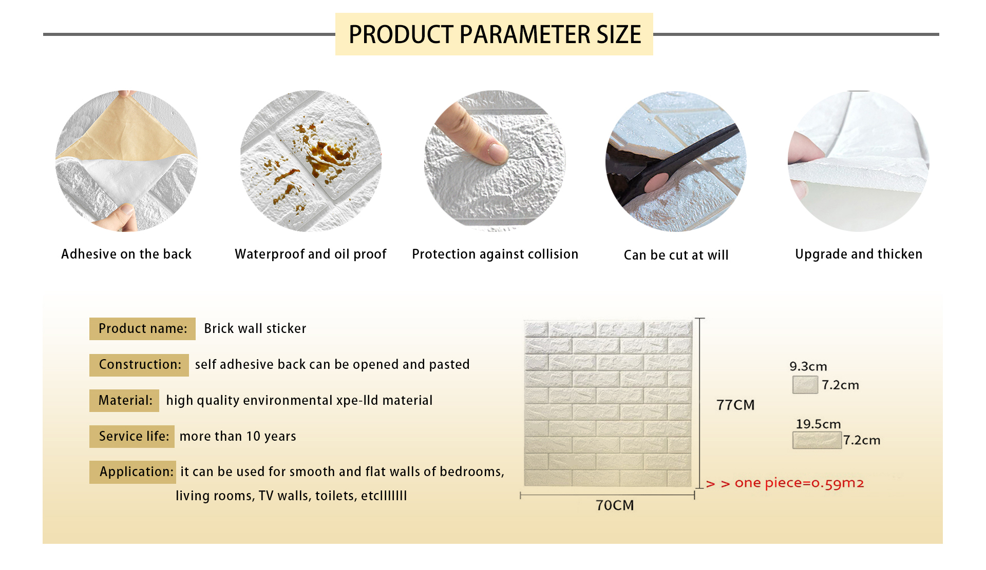 Self Adhesive 3D Foam Brick Decorative Foam Wall Sticker Roll For Living Room Decor